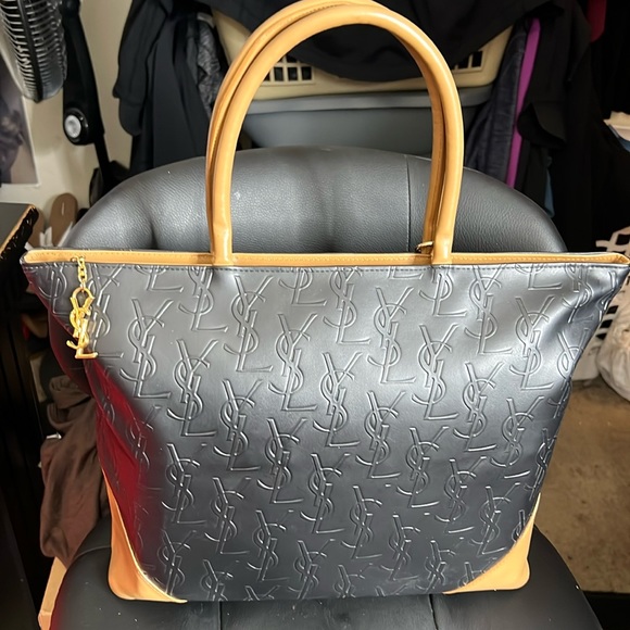 YVES SAINT LAURENT YSL Black / Brown Leather Tote bag One Shoulder Bag Vintage 2 - Picture 5 of 15